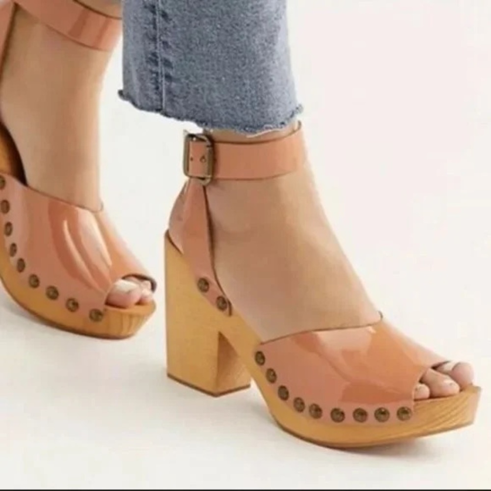 Free People Tan Platform Clogs with Studded Details